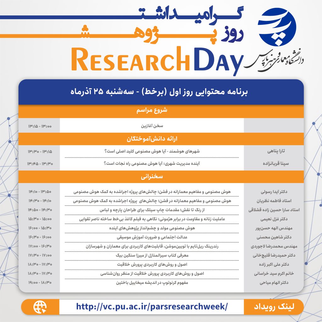 برنامه روز اول ششمین رویداد روز پژوهش پارس